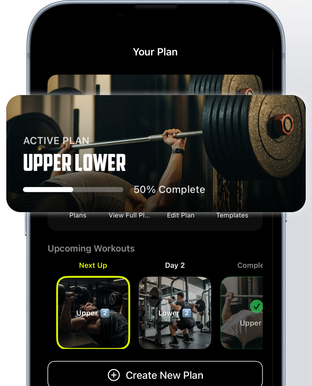 AI-powered personalized workout builder with exercise recommendations, set customization, and adaptive training plans